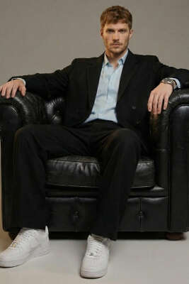 Kruvaze Yaka Ceketli Erkek Takım Elbise Siyah - TAKIM ELBİSE