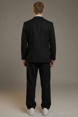 Kruvaze Yaka Ceketli Erkek Takım Elbise Siyah - TAKIM ELBİSE