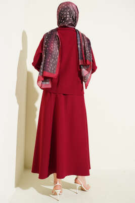 Kruvaze Yaka Ceketli Etekli Dabıl Takım Bordo - İkili Takım