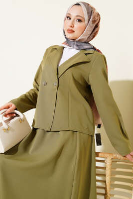 Kruvaze Yaka Ceketli Etekli Dabıl Takım Çağla Yeşili - TEGOE