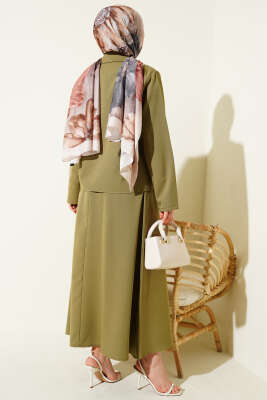 Kruvaze Yaka Ceketli Etekli Dabıl Takım Çağla Yeşili - İkili Takım