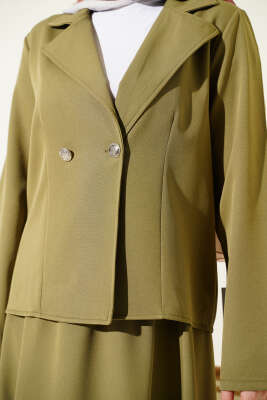 Kruvaze Yaka Ceketli Etekli Dabıl Takım Çağla Yeşili - İkili Takım