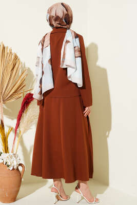 Kruvaze Yaka Ceketli Etekli Dabıl Takım Kahve - İkili Takım