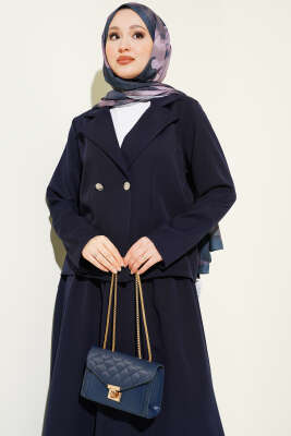 Kruvaze Yaka Ceketli Etekli Dabıl Takım Lacivert - İkili Takım