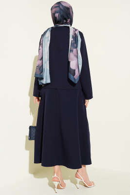 Kruvaze Yaka Ceketli Etekli Dabıl Takım Lacivert - İkili Takım