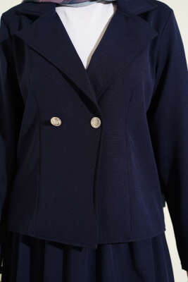 Kruvaze Yaka Ceketli Etekli Dabıl Takım Lacivert - İkili Takım