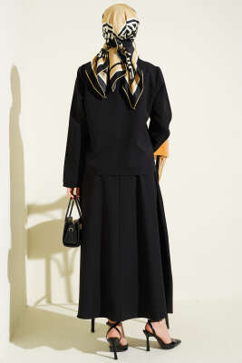 Kruvaze Yaka Ceketli Etekli Dabıl Takım Siyah - İkili Takım