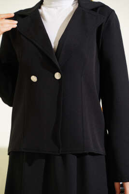 Kruvaze Yaka Ceketli Etekli Dabıl Takım Siyah - İkili Takım