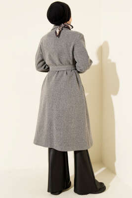 Kruvaze Yaka Cepli Kaşe Kaban Füme - Kaban