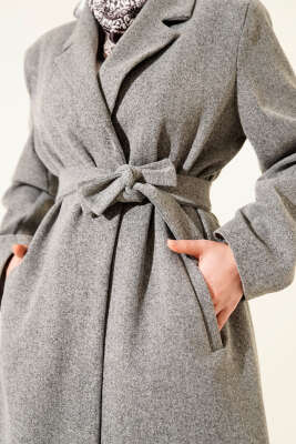 Kruvaze Yaka Cepli Kaşe Kaban Füme - Kaban