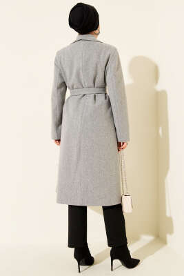 Kruvaze Yaka Cepli Kaşe Kaban Gri - Kaban