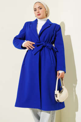 Kruvaze Yaka Cepli Kaşe Kaban Saks - Kaban