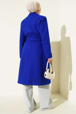 Kruvaze Yaka Cepli Kaşe Kaban Saks - Kaban