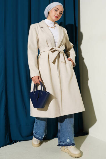 Kruvaze Yaka Cepli Kaşe Kaban Taş - Kaban