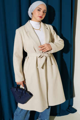 Kruvaze Yaka Cepli Kaşe Kaban Taş - Kaban