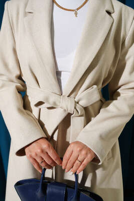 Kruvaze Yaka Cepli Kaşe Kaban Taş - Kaban