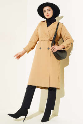 Kruvaze Yaka Cepli Trençkot Camel - 500-700 TL Ürünler