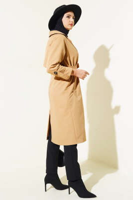 Kruvaze Yaka Cepli Trençkot Camel - 500-700 TL Ürünler