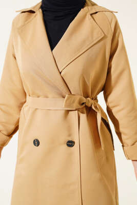 Kruvaze Yaka Cepli Trençkot Camel - 500-700 TL Ürünler