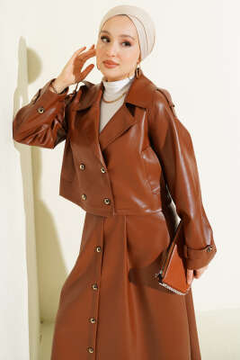 Kruvaze Yaka Deri Etekli İkili Takım Taba - İkili Takım