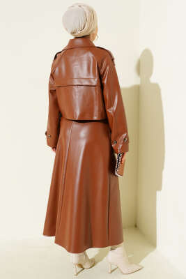 Kruvaze Yaka Deri Etekli İkili Takım Taba - İkili Takım