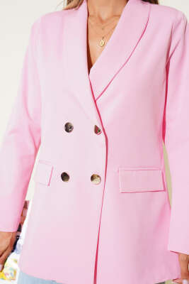 Kruvaze Yaka Dört Düğmeli Blazer Ceket Pembe - Kadın Giyim Modelleri
