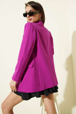 Kruvaze Yaka Düğmeli Astarlı Blazer Ceket Eflatun - Kadın Giyim Modelleri