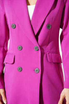 Kruvaze Yaka Düğmeli Astarlı Blazer Ceket Eflatun - Kadın Giyim Modelleri