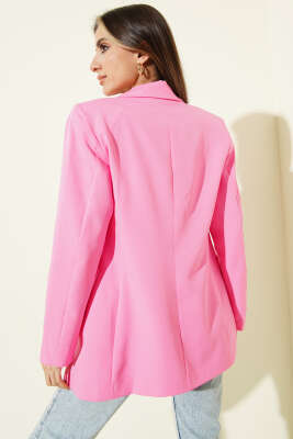 Kruvaze Yaka Düğmeli Astarlı Blazer Ceket Pembe - Kadın Giyim Modelleri