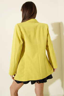Kruvaze Yaka Düğmeli Astarlı Blazer Ceket Sarı - Kadın Giyim Modelleri