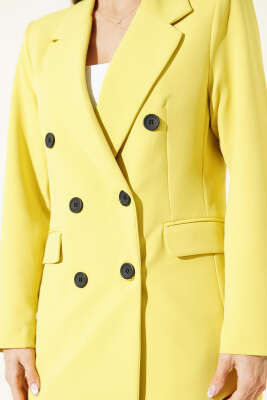 Kruvaze Yaka Düğmeli Astarlı Blazer Ceket Sarı - Kadın Giyim Modelleri