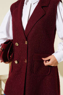 Kruvaze Yaka Düğmeli Detaylı Yelek Bordo - 500-700 TL Ürünler