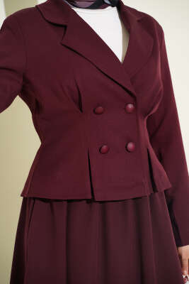 Kruvaze Yaka Düğmeli Etekli İkili Takım Bordo - İkili Takım