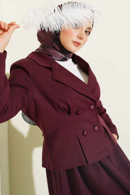 Kruvaze Yaka Düğmeli Etekli İkili Takım Bordo - İkili Takım