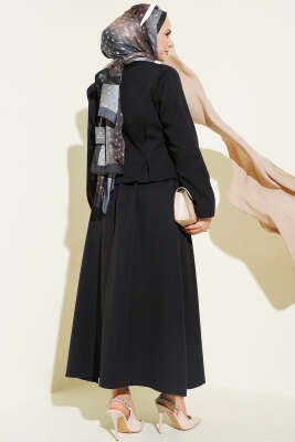 Kruvaze Yaka Düğmeli Etekli İkili Takım Siyah - İkili Takım