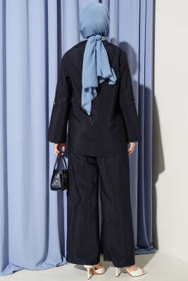 Kruvaze Yaka Gold Düğmeli Ceketli Takım Lacivert - İkili Takım