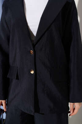 Kruvaze Yaka Gold Düğmeli Ceketli Takım Lacivert - İkili Takım