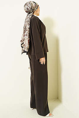 Kruvaze Yaka Gold Düğmeli İkili Takım Acı Kahve - İkili Takım