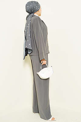 Kruvaze Yaka Gold Düğmeli İkili Takım Gri - İkili Takım