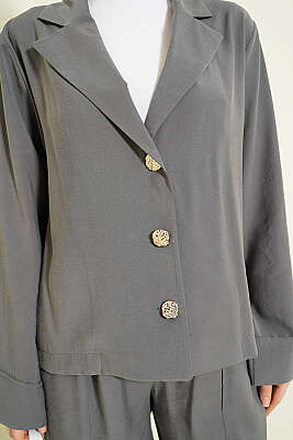 Kruvaze Yaka Gold Düğmeli İkili Takım Gri - İkili Takım