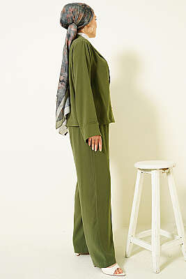 Kruvaze Yaka Gold Düğmeli İkili Takım Haki - İkili Takım