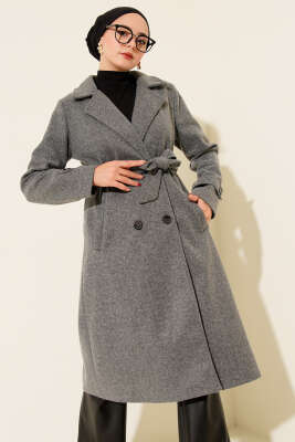 Kruvaze Yaka İki Düğmeli Kaşe Kaban Füme - Kaban