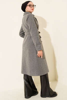 Kruvaze Yaka İki Düğmeli Kaşe Kaban Füme - Kaban