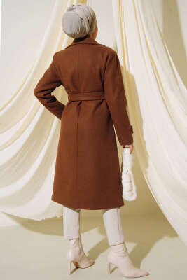 Kruvaze Yaka İki Düğmeli Kaşe Kaban Taba - Kaban