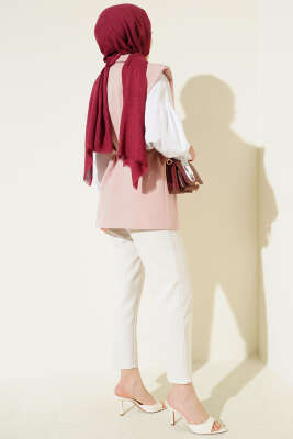 Kruvaze Yaka Kemer Detaylı Yelek Pudra - Yelek