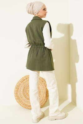 Kruvaze Yaka Kemerli Yelek Haki - Yelek