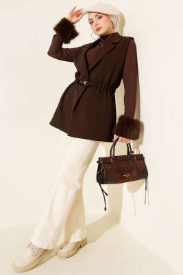 Kruvaze Yaka Kemerli Yelek Kahve - Günün Seçilenleri