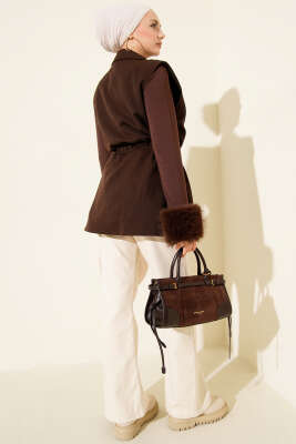 Kruvaze Yaka Kemerli Yelek Kahve - Günün Seçilenleri