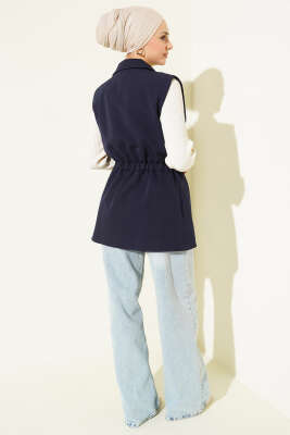 Kruvaze Yaka Kemerli Yelek Lacivert - Yelek