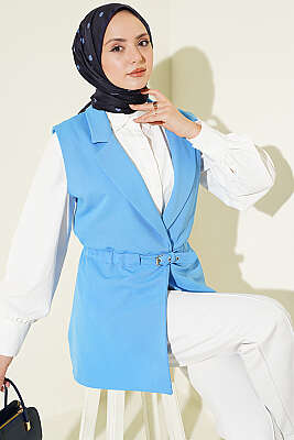 Kruvaze Yaka Kemerli Yelek Mavi - MISRA